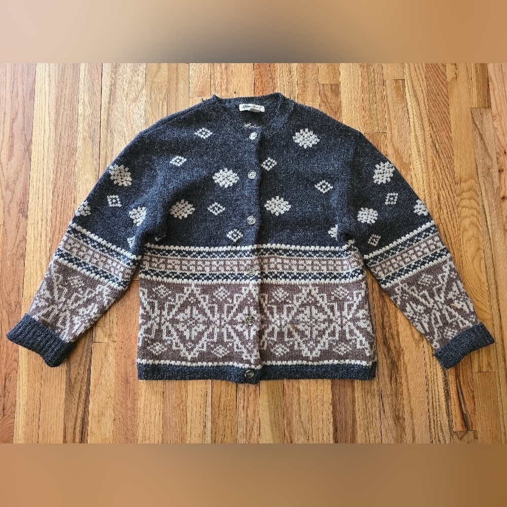 Eddie Bauer Gray and Brown Patterned Cardigan